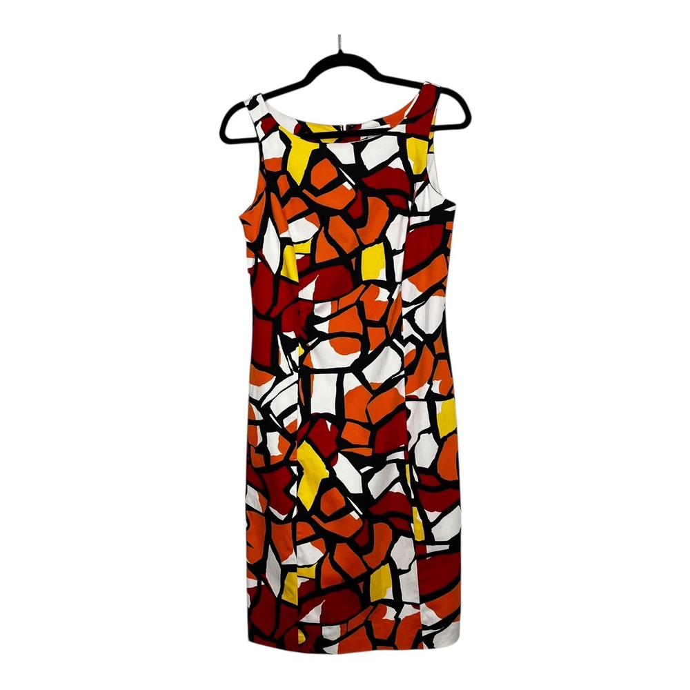 Peter Nygard Womens Geometric Mosaic Print Sheath Dress Orange Red Yellow Size 6
